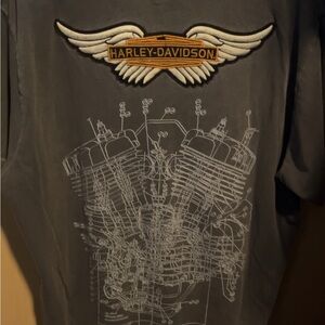 Vintage Harley-Davidson Engine Blueprint Graphic T-Shirt